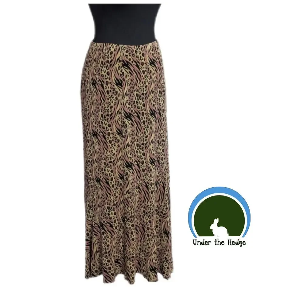 Vtg Choices Beige Mauve Animal Print Slinky Midi Skirts Small Medium Grunge